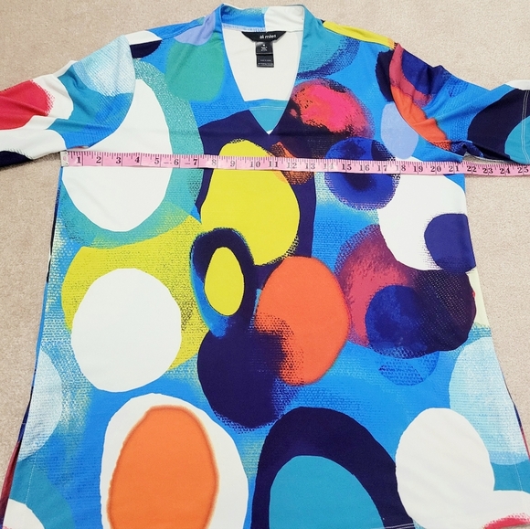 Ali Miles Women Blouse Top Medium Multicolor Abstract Print V-Neck Short Sleeve - Picture 7 of 10